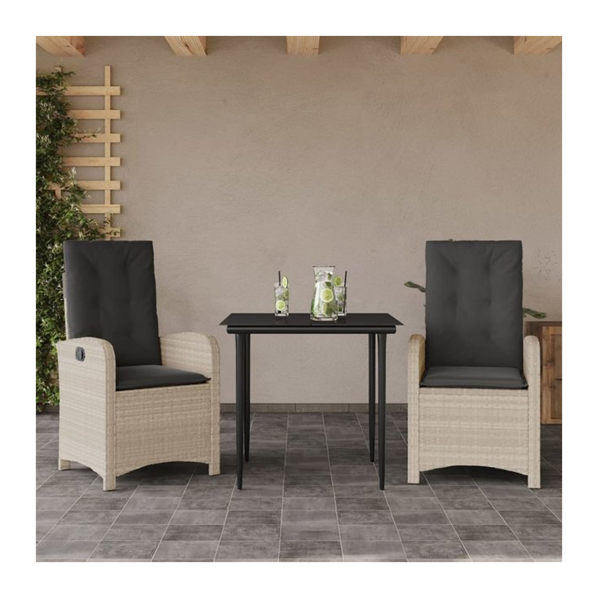 Vidaxl 3-teiliges Gartenmöbel-Set aus grauem Polyrattan mit Kissen - Bild 1