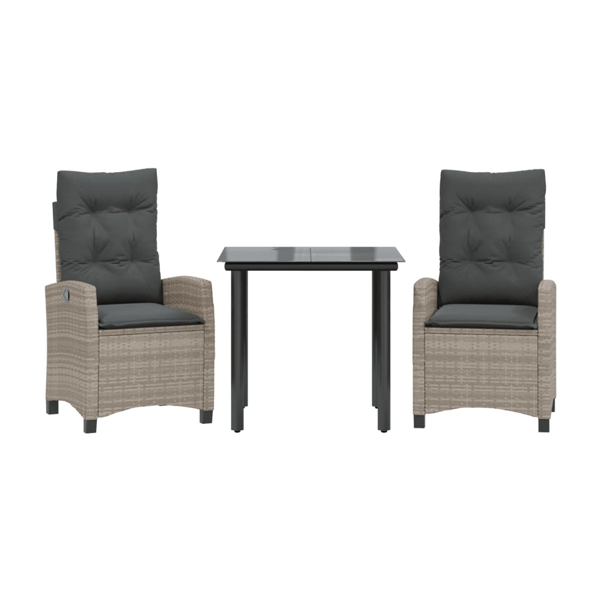Vidaxl 3-teiliges Gartenmöbel-Set aus grauem Polyrattan mit Kissen und Glastisch - Bild 2