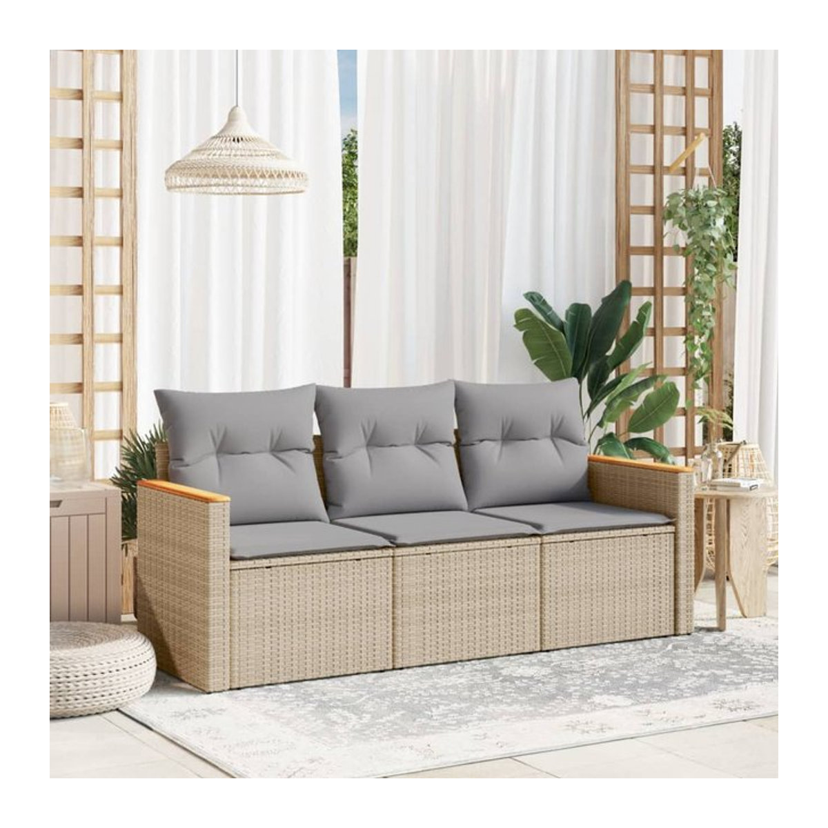 Vidaxl 3-teiliges Gartenmöbel-Set aus Polyrattan mit Kissen in Beige - Bild 1