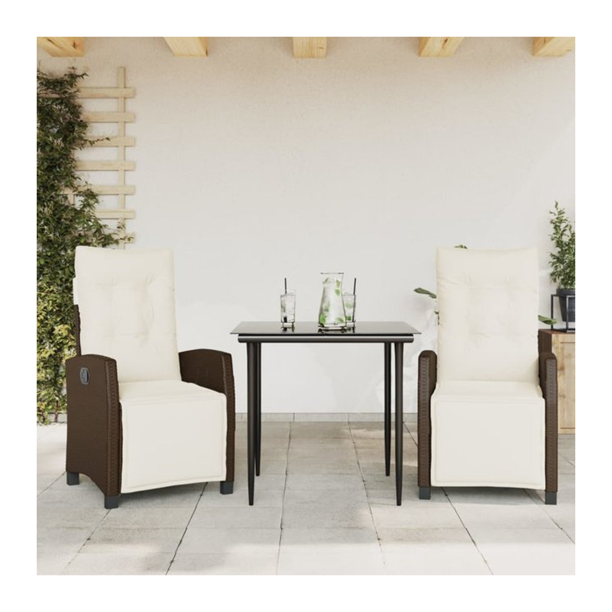 Vidaxl 3-teiliges Gartenmöbel-Set aus Polyrattan mit Kissen in Braun - Bild 1