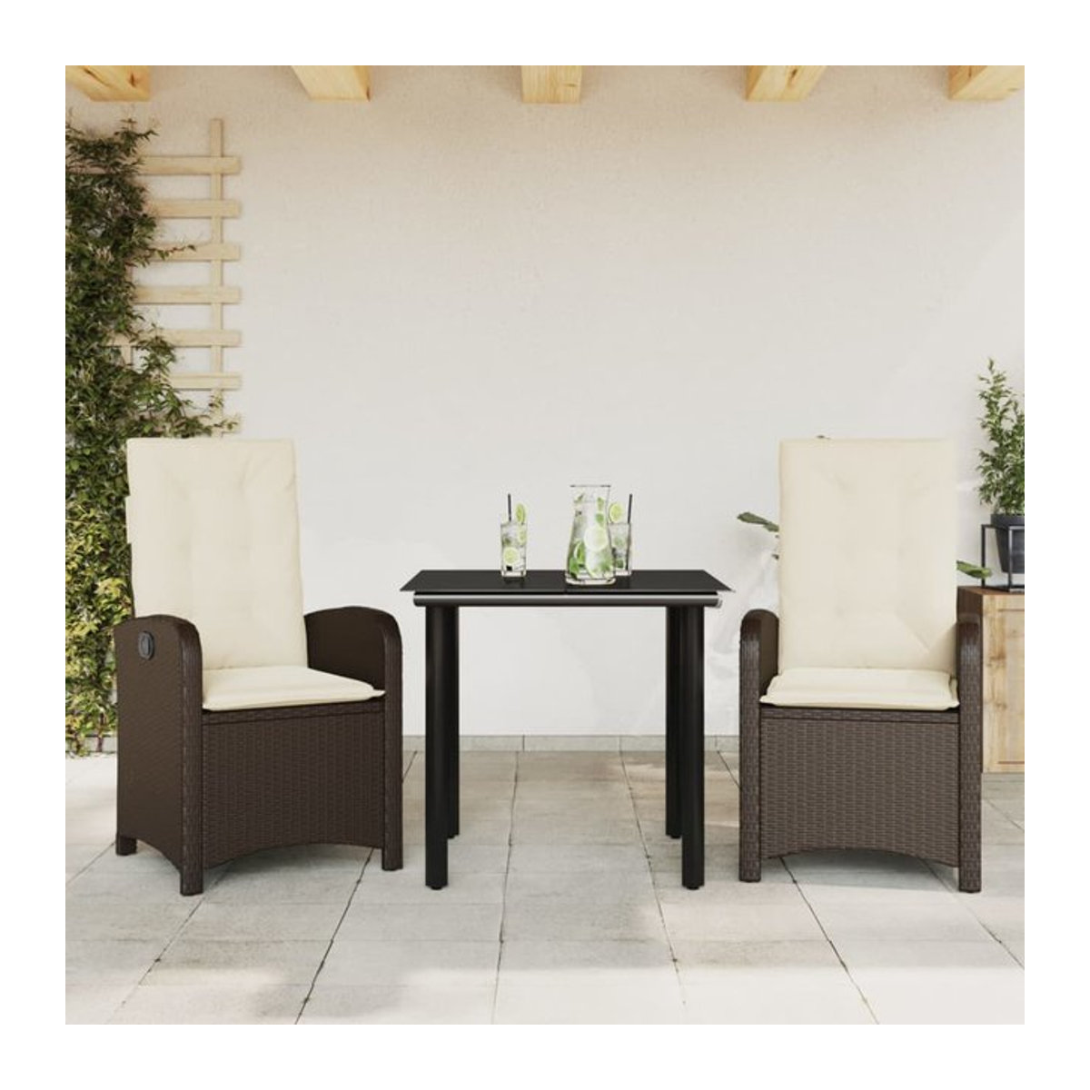 Vidaxl 3-teiliges Gartenmöbel-Set aus Polyrattan mit Kissen in Braun - Bild 1