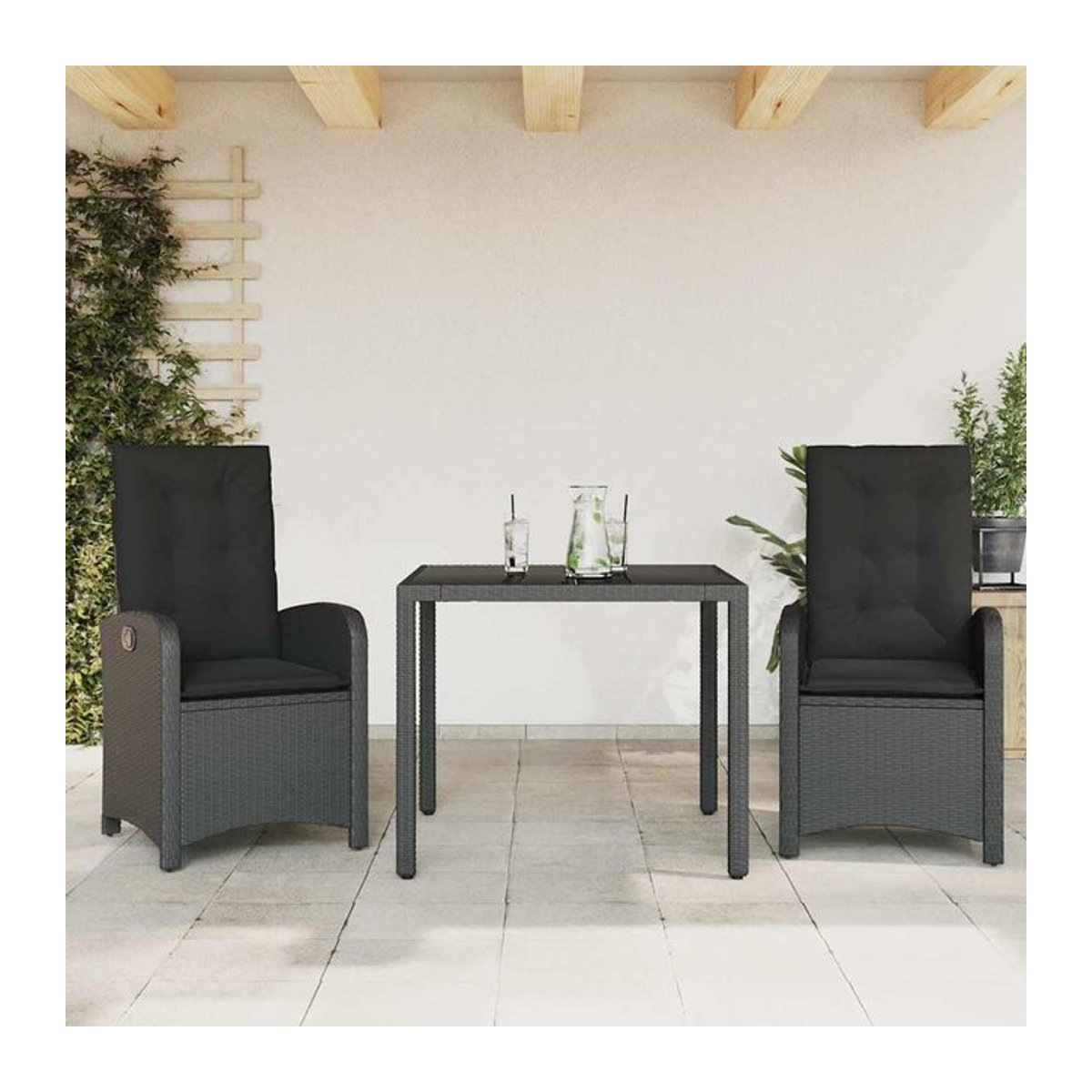 Vidaxl 3-teiliges Gartenmöbel-Set aus Polyrattan mit Kissen in Schwarz im modernen Design - Bild 1
