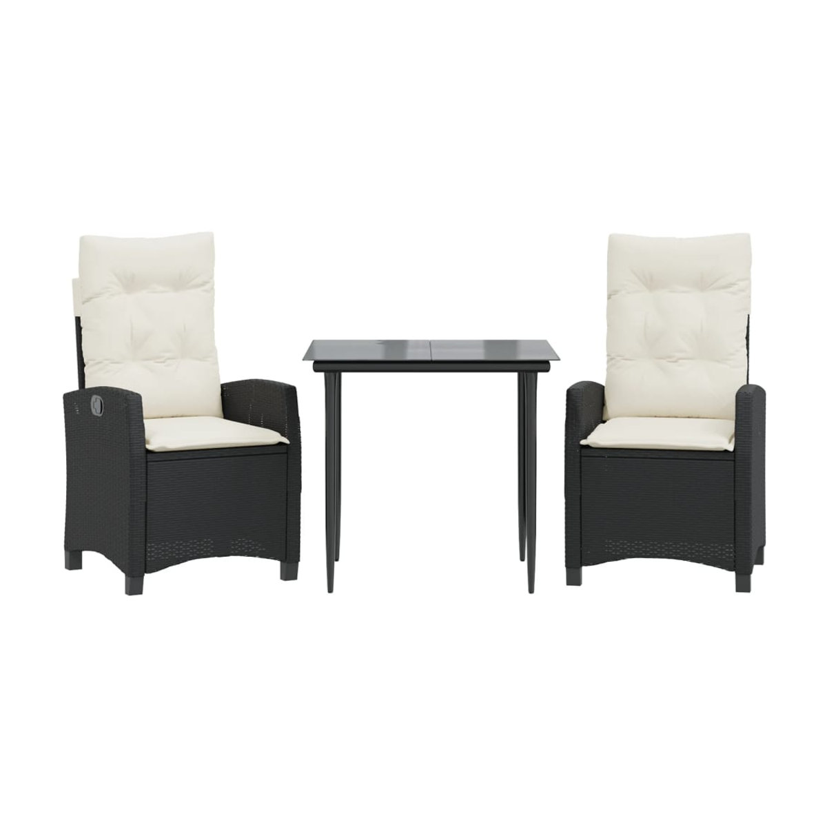 Vidaxl 3-teiliges Gartenmöbel-Set aus Polyrattan mit Kissen in Schwarz und Glastisch - Bild 2