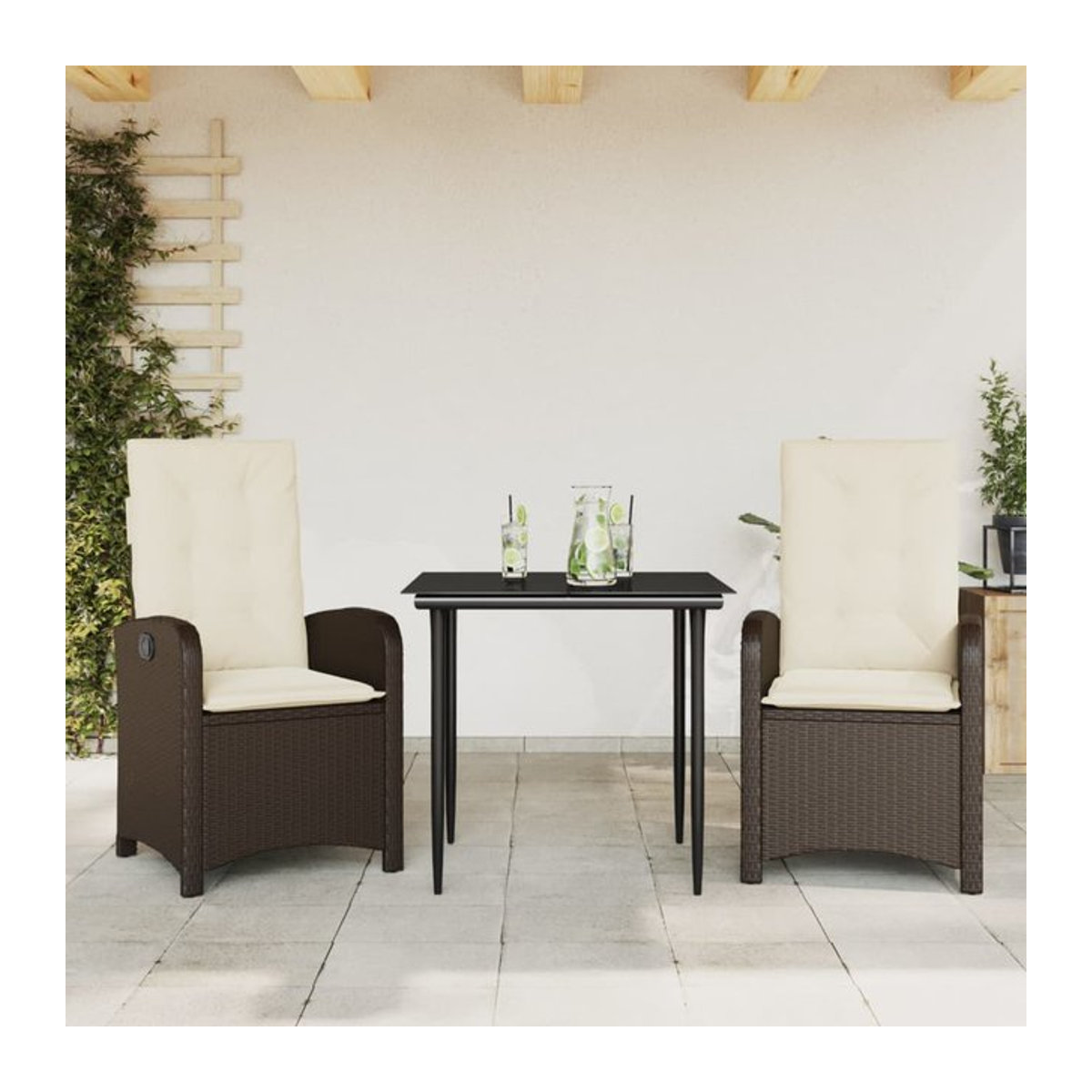 Vidaxl 3-teiliges Gartenmöbel-Set aus Polyrattan mit Kissen und Glas in Braun - Bild 1