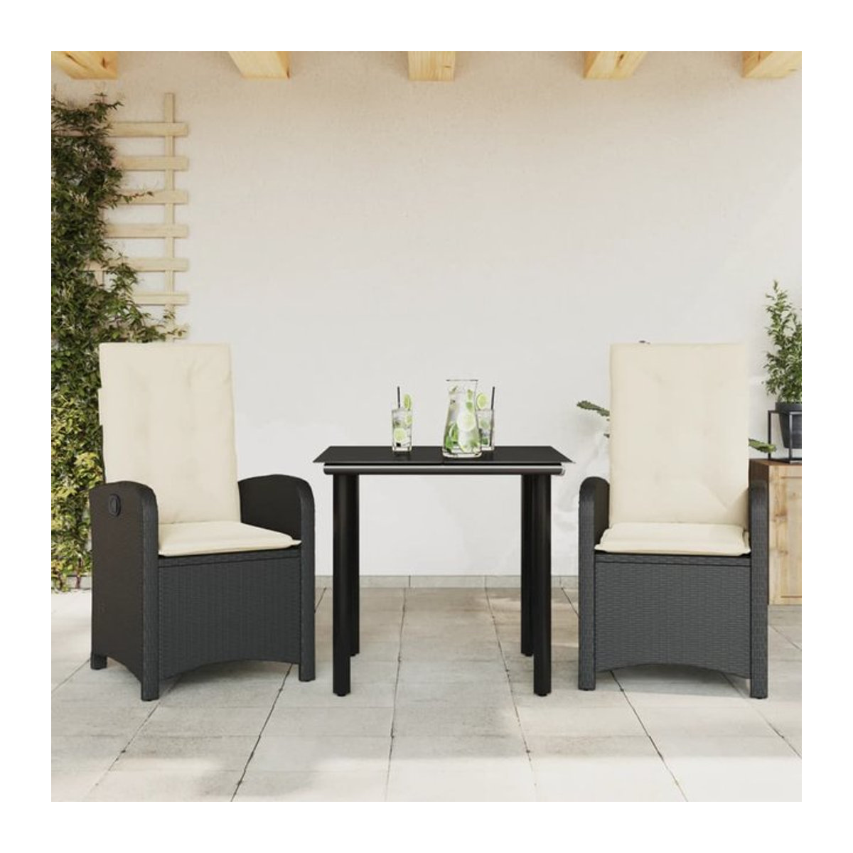 Vidaxl 3-teiliges Gartenmöbel-Set aus Polyrattan mit Kissen und Glas in Schwarz - Bild 1