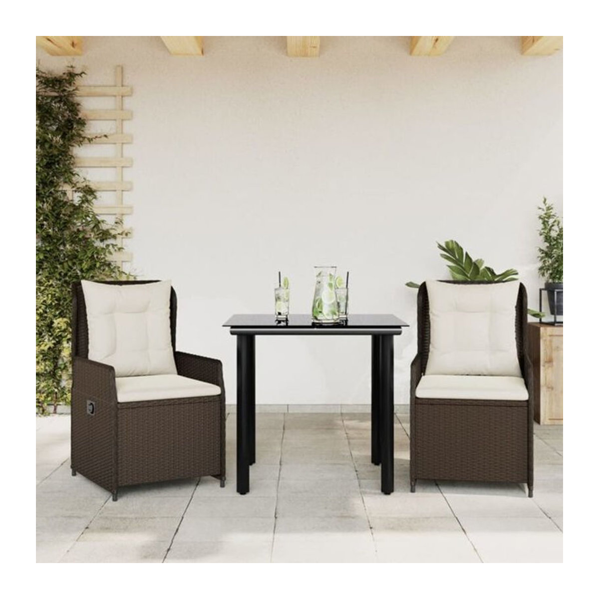 Vidaxl 3-teiliges Gartenmöbel-Set aus Polyrattan und Glas in Braun mit Kissen - Bild 1