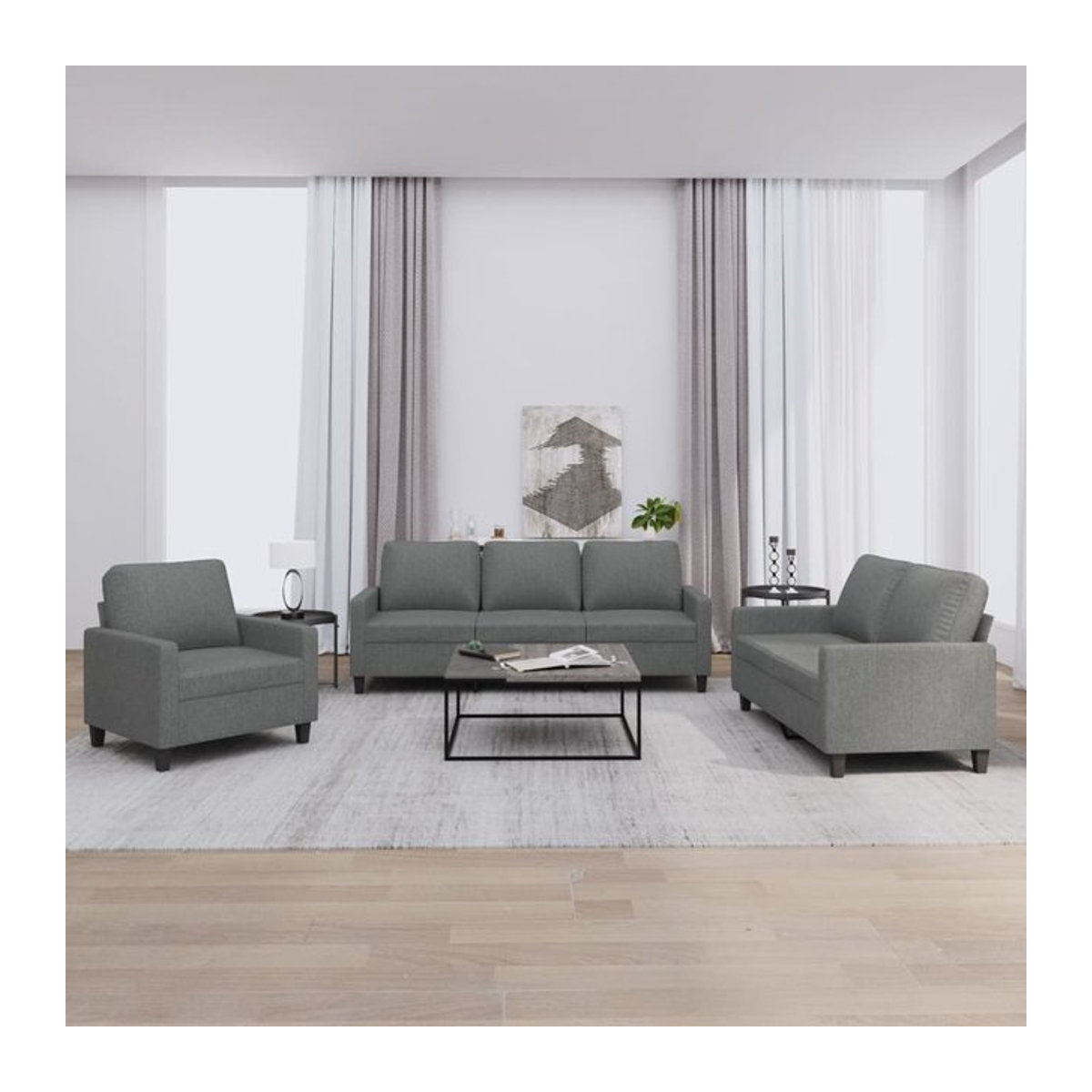 Vidaxl 3-teiliges Lounge-Set in Anthrazit und Grau mit Stoffbezug und modernem Design - Bild 1