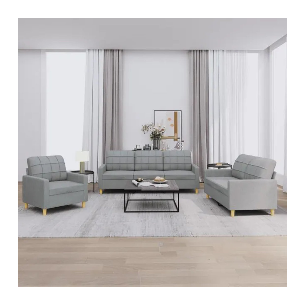 Vidaxl 3-teiliges Lounge-Set Modern aus Stoff in Grau - Bild 1