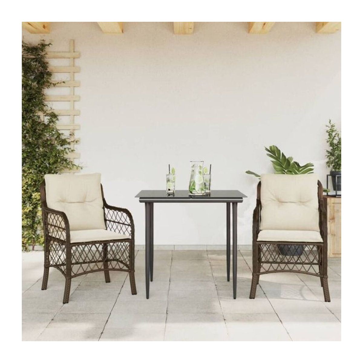 Vidaxl 3-tlg. Bistro-Set aus Polyrattan mit Kissen in Braun - Bild 1