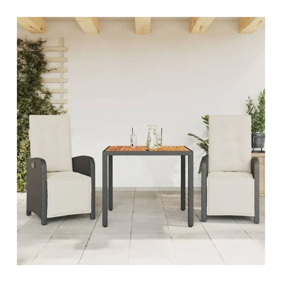 Vidaxl 3-tlg. Bistro-Set aus Polyrattan mit Kissen in Schwarz - Bild 1