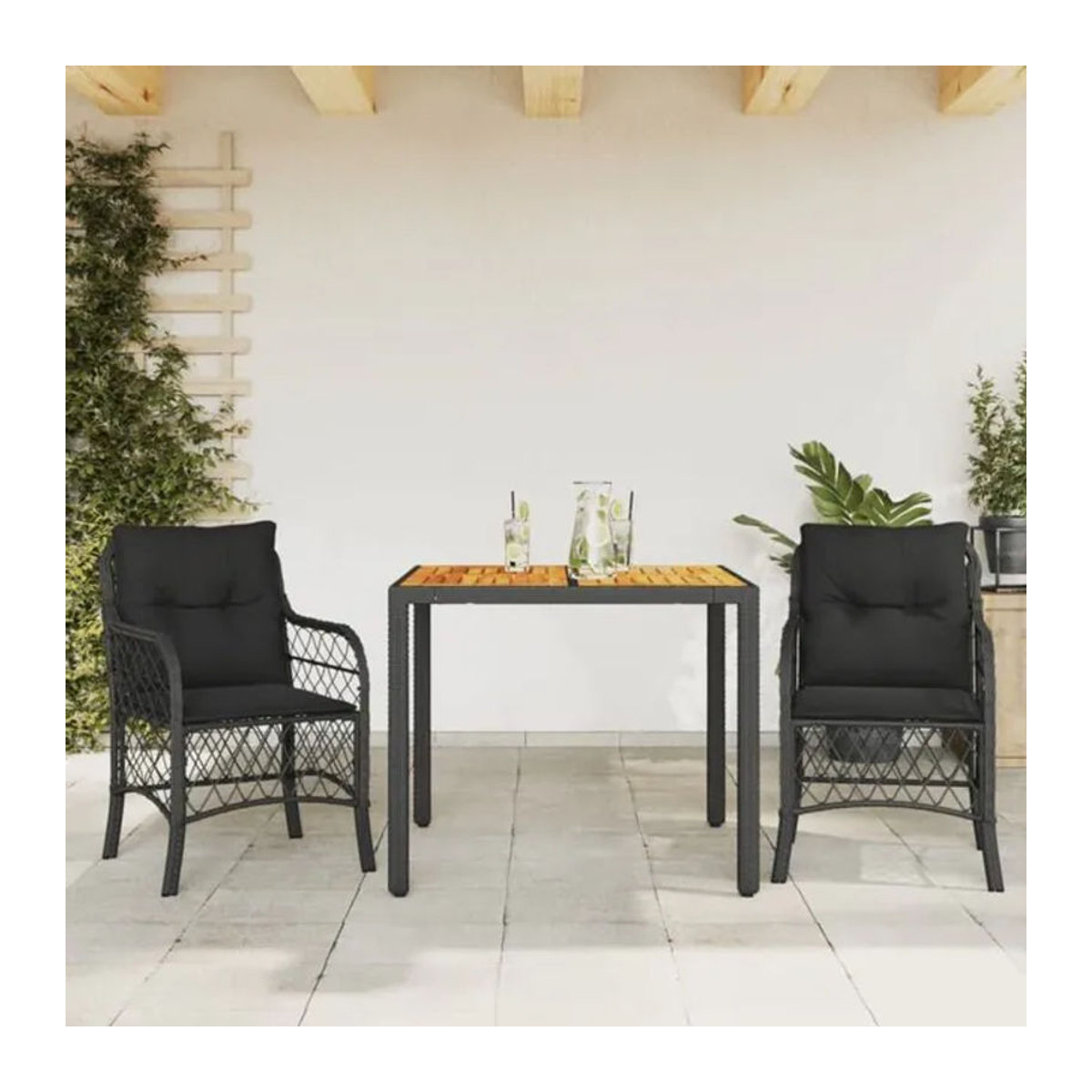 Vidaxl 3-tlg. Bistro-Set aus Polyrattan mit Kissen in Schwarz - Bild 1