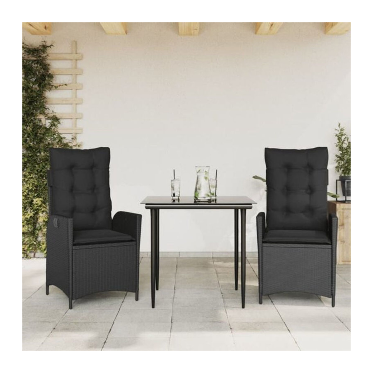 Vidaxl 3-tlg. Gartenmöbel-Set aus Polyrattan mit Kissen in Schwarz - Bild 1