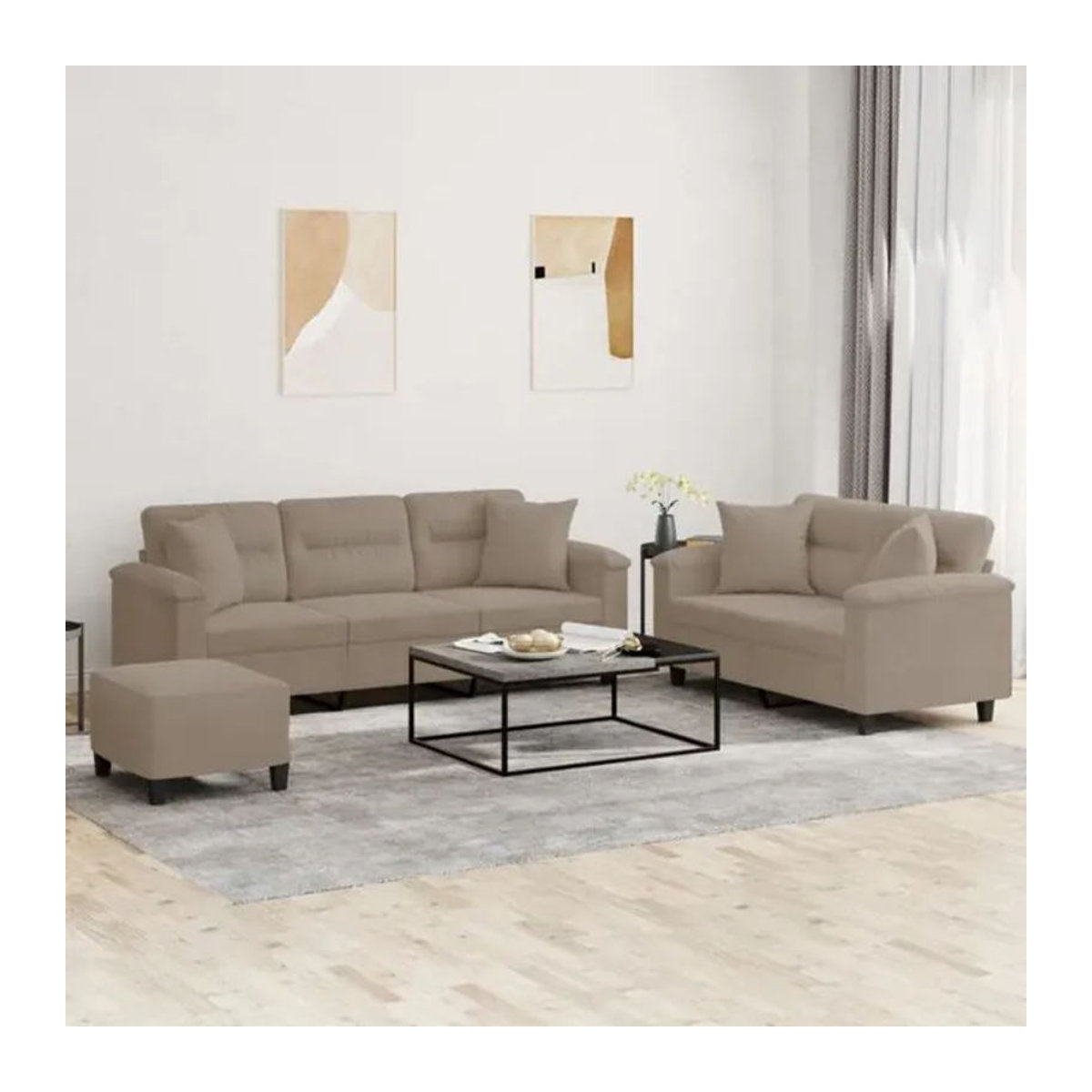 Vidaxl 3-tlg. Sofagarnitur aus Mikrofaser mit Kissen in Taupe Meliert, Modernes Design mit Metallgestell - Bild 1