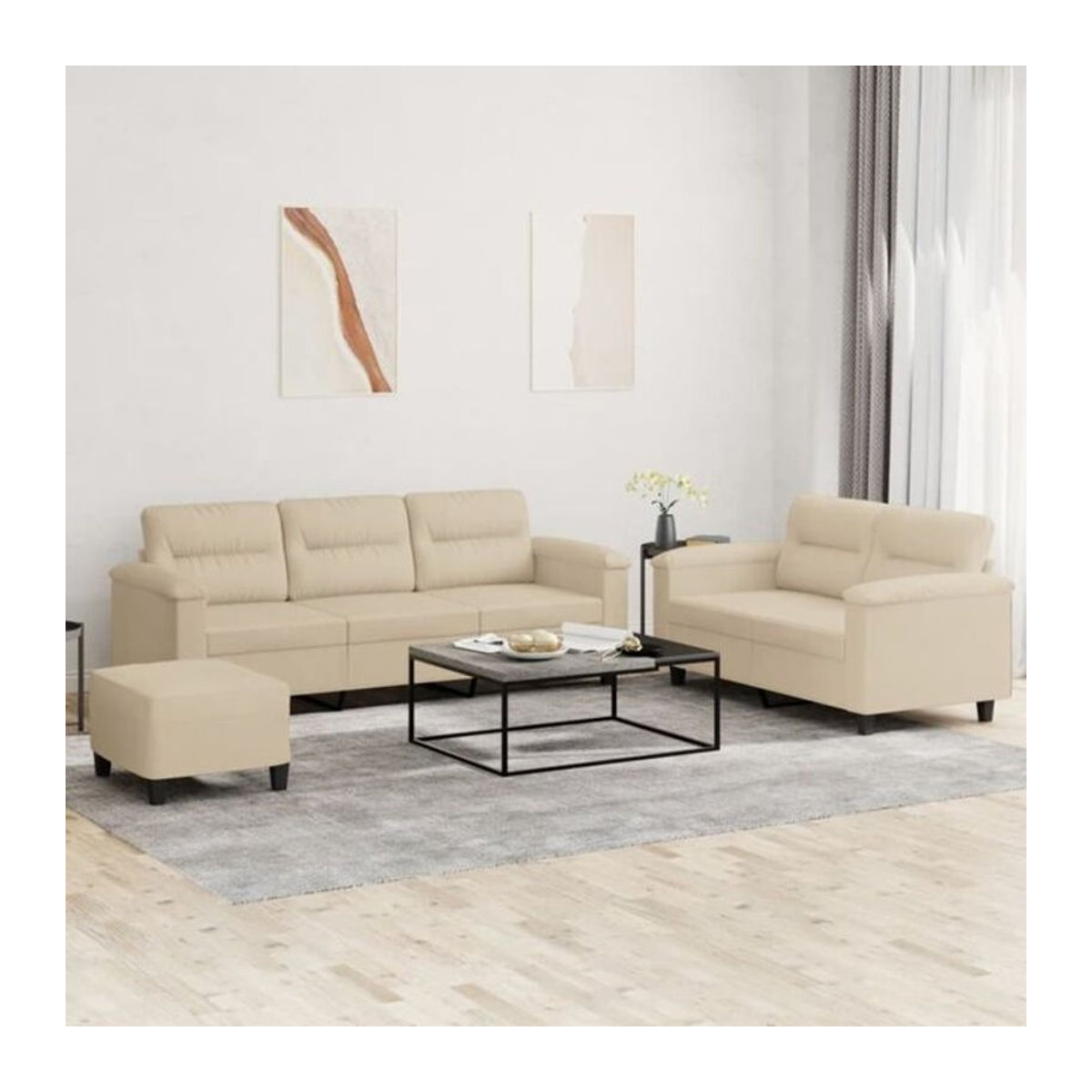 Vidaxl 3-tlg. Sofagarnitur aus Mikrofasergewebe in Beige mit Kissen und Metallgestell im modernen Design - Bild 1