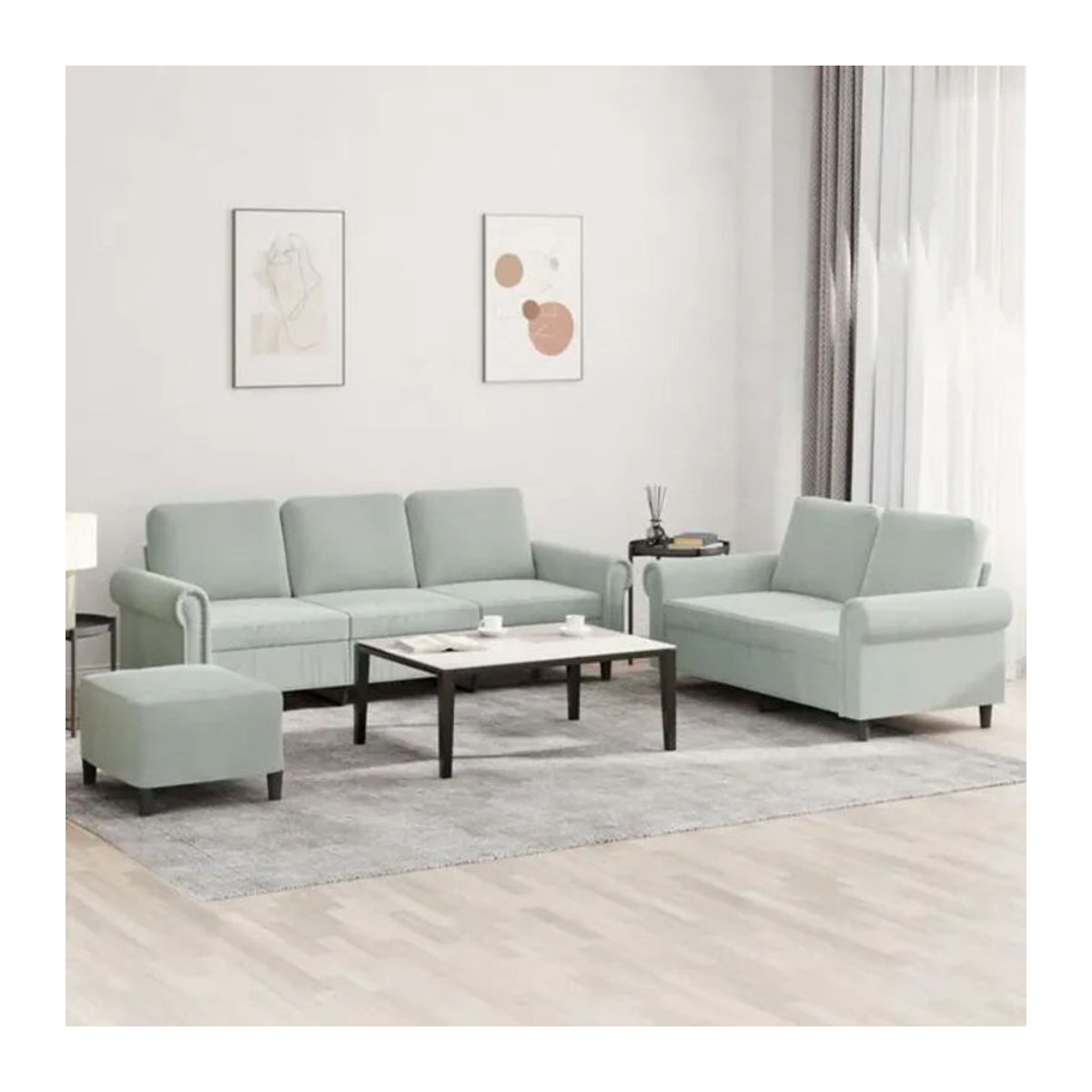 Vidaxl 3-tlg. Sofagarnitur in Hellgrau aus Samt im modernen Design mit Kissen - Bild 1