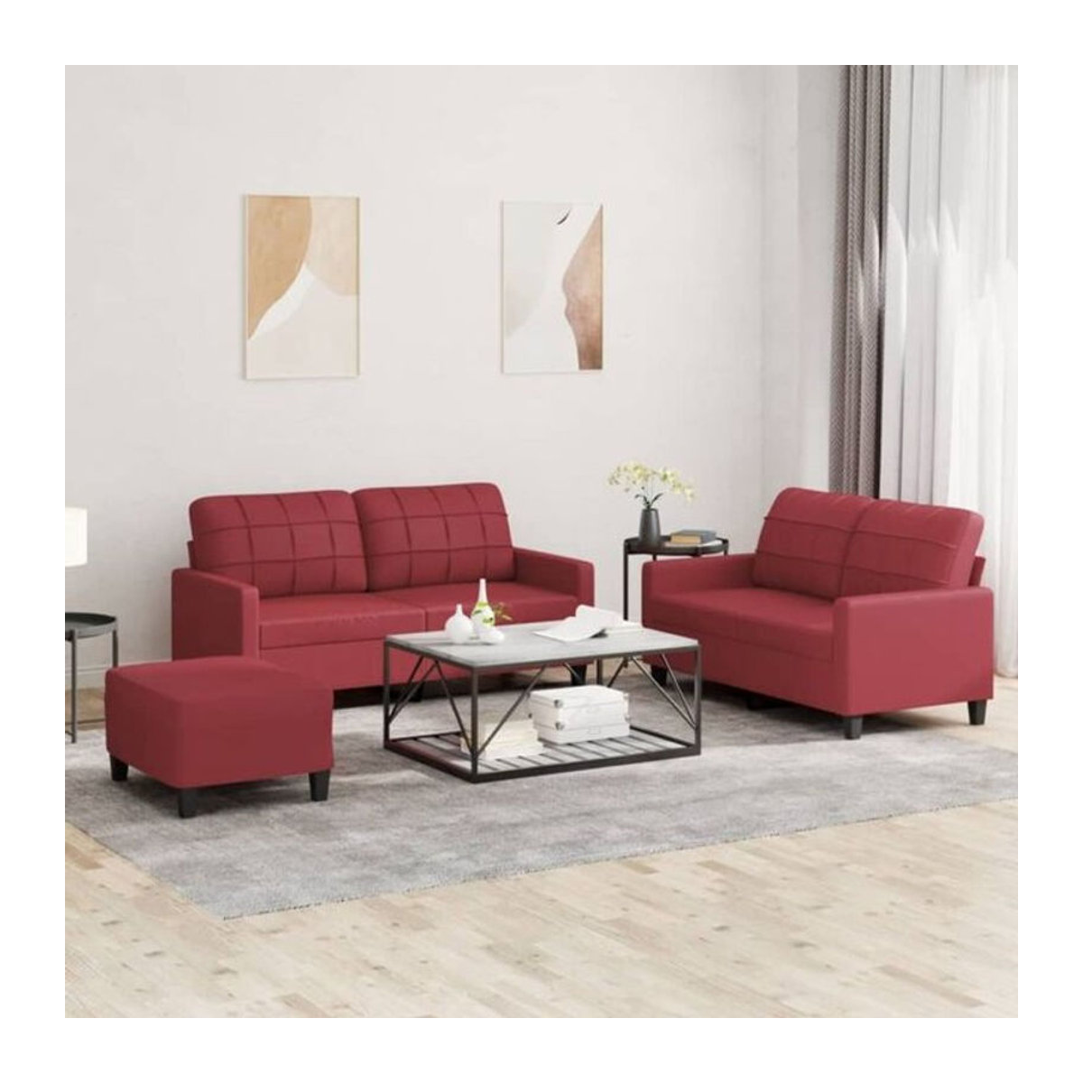 Vidaxl 3-tlg. Sofagarnitur in Rot aus Kunstleder mit Metallgestell und Kissen im modernen Design - Bild 1