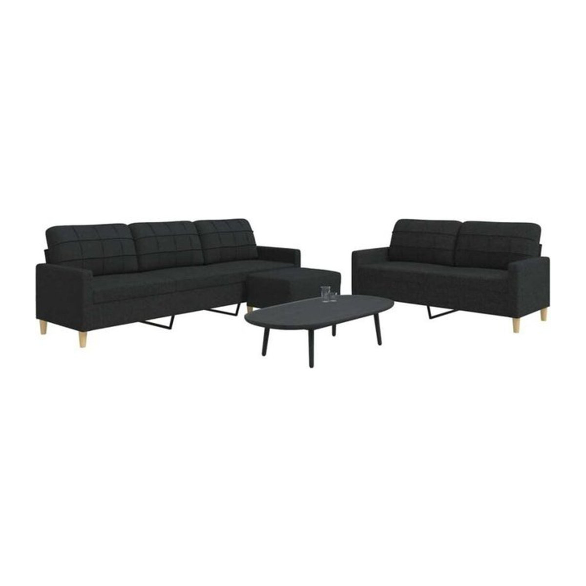 Vidaxl 3-tlg. Sofagarnitur mit Fußhocker in Schwarz aus Stoff und Metall im modernen Design - Bild 1