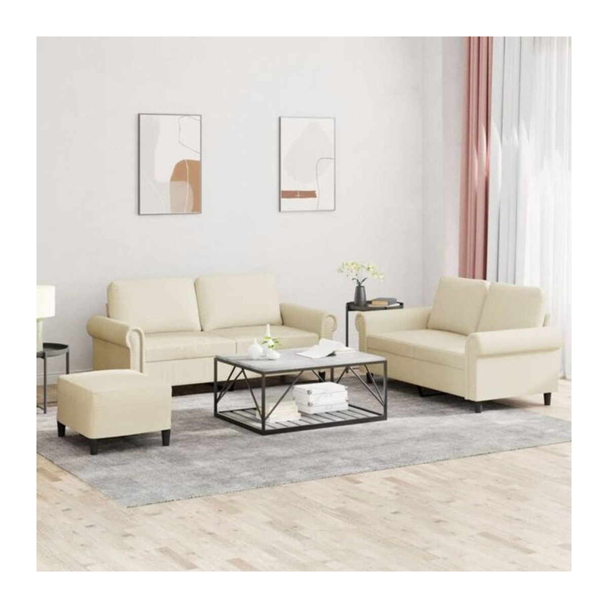 Vidaxl 3-tlg. Sofagarnitur Modern in Beige aus Kunstleder mit Metallgestell - Bild 1