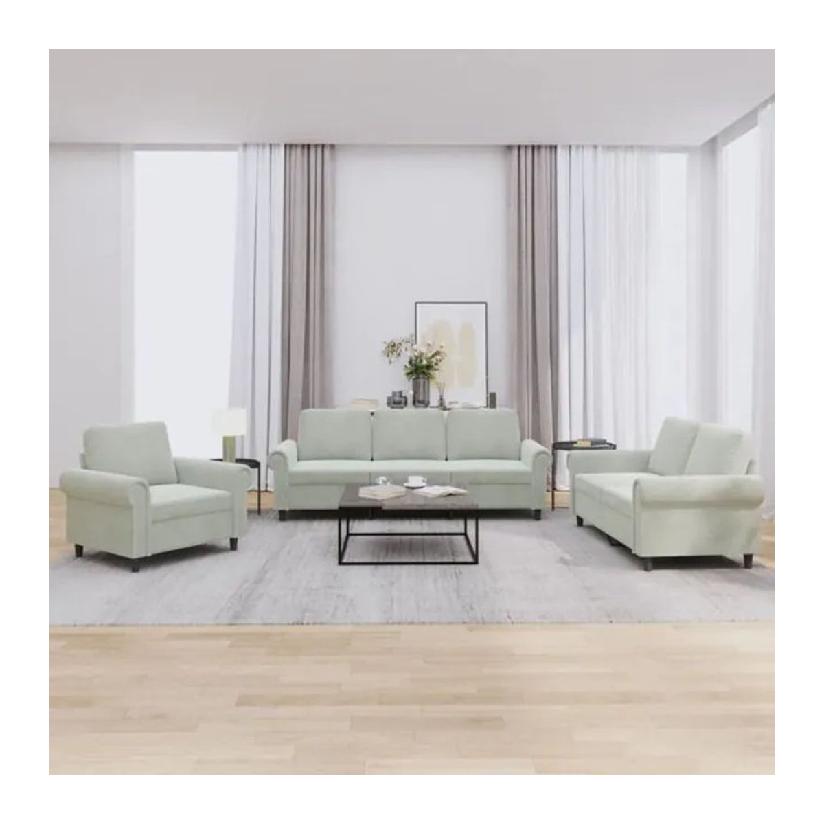 Vidaxl 3-tlg. Sofagarnitur Modern mit Kissen in Grau Samt - Bild 1