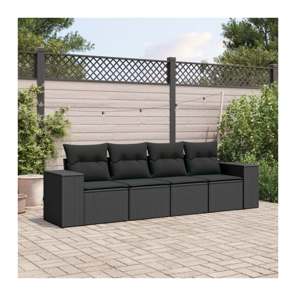 Vidaxl 4-teilige moderne Garten-Sofagarnitur aus Poly-Rattan mit Kissen in Schwarz - Bild 1
