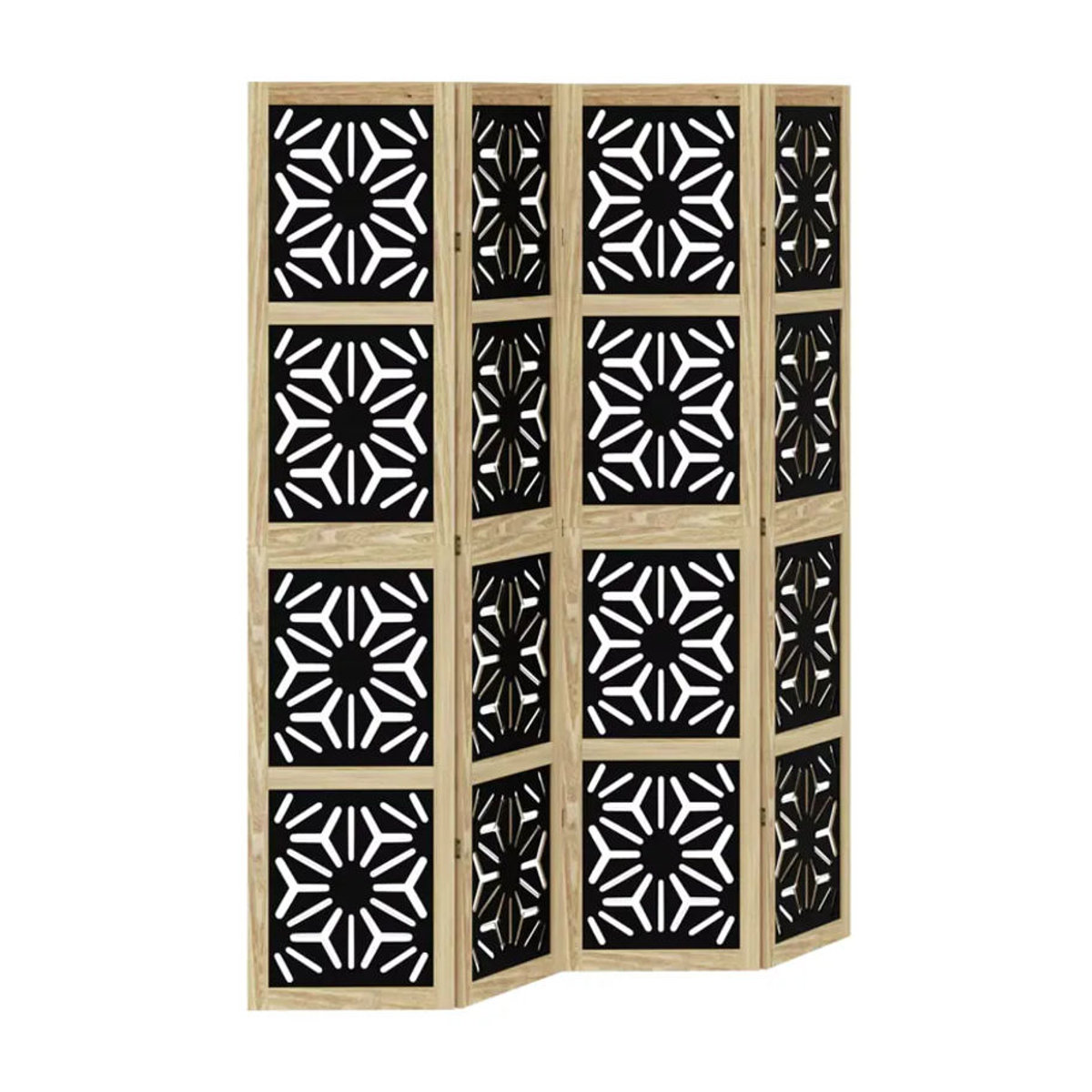 VIDAXL 4-teiliger Raumteiler aus massivem Holz in Braun, Schwarz und Gelb, moderner Sichtschutz mit geometrischem Design, H x B x T: 180 x 40 x 40 cm - Bild 2