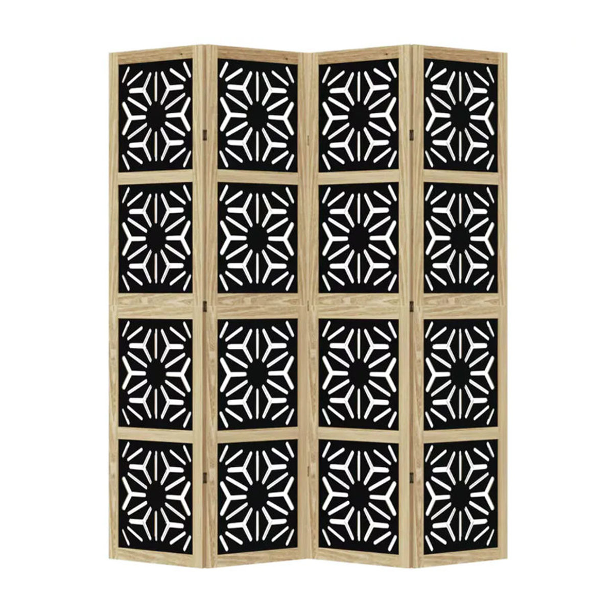 VIDAXL 4-teiliger Raumteiler aus massivem Holz in Braun, Schwarz und Gelb, moderner Sichtschutz mit geometrischem Design, H x B x T: 180 x 40 x 40 cm - Bild 4