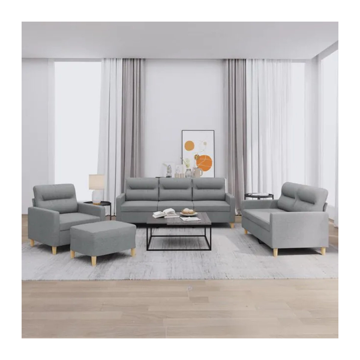 Vidaxl 4-teiliges Lounge-Set in Grau mit Stoffbezug im modernen Design - Bild 1