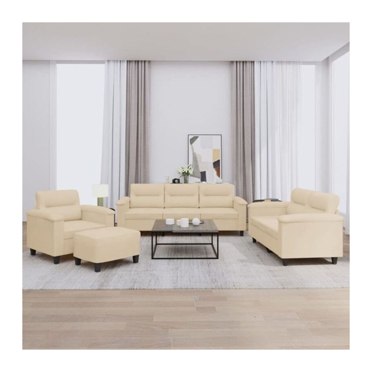 Vidaxl 4-tlg. Sofagarnitur in Beige aus Mikrofasergewebe mit Metallgestell im modernen Design - Bild 1
