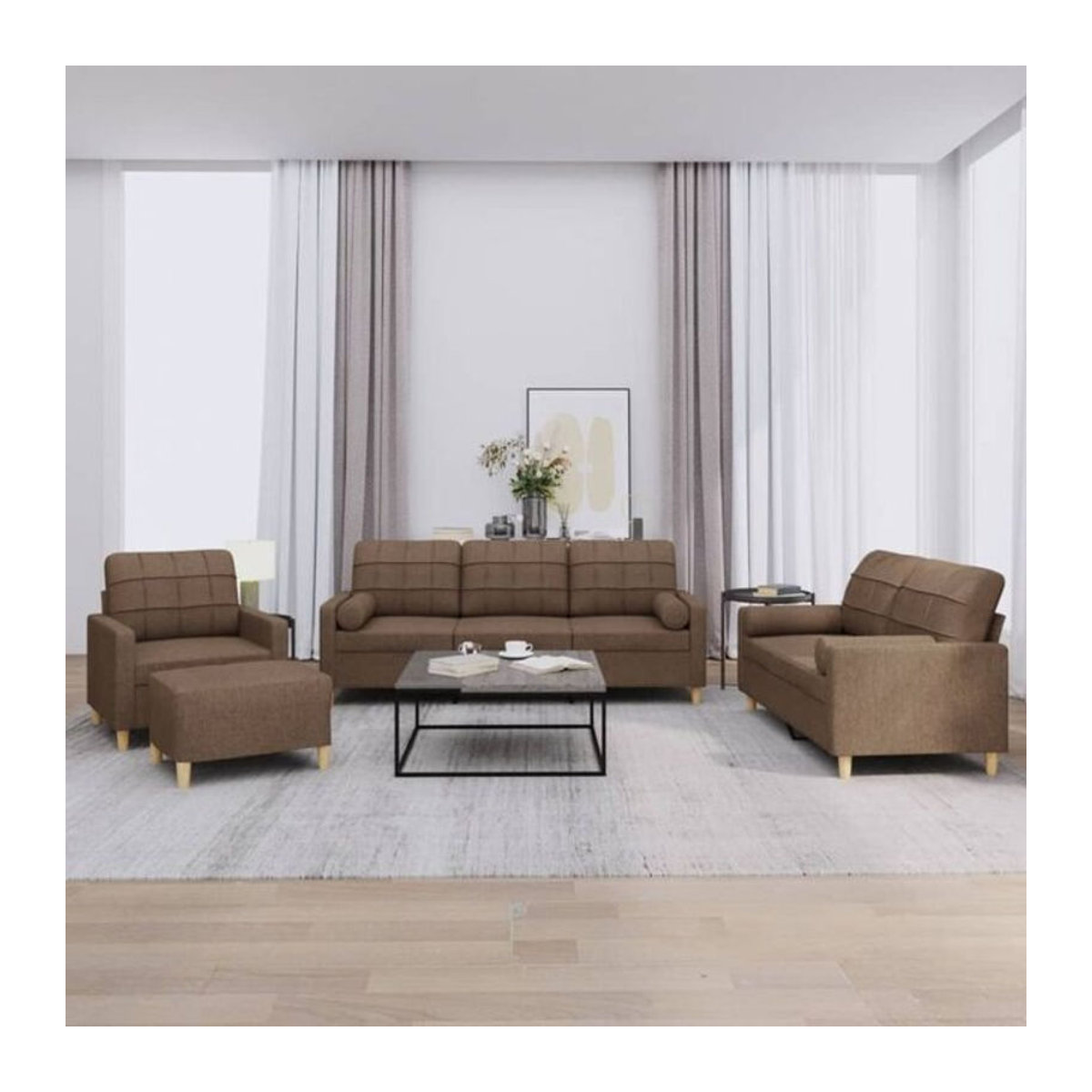 Vidaxl 4-tlg. Sofagarnitur in Braun aus Stoff und Metall im modernen Design - Bild 1