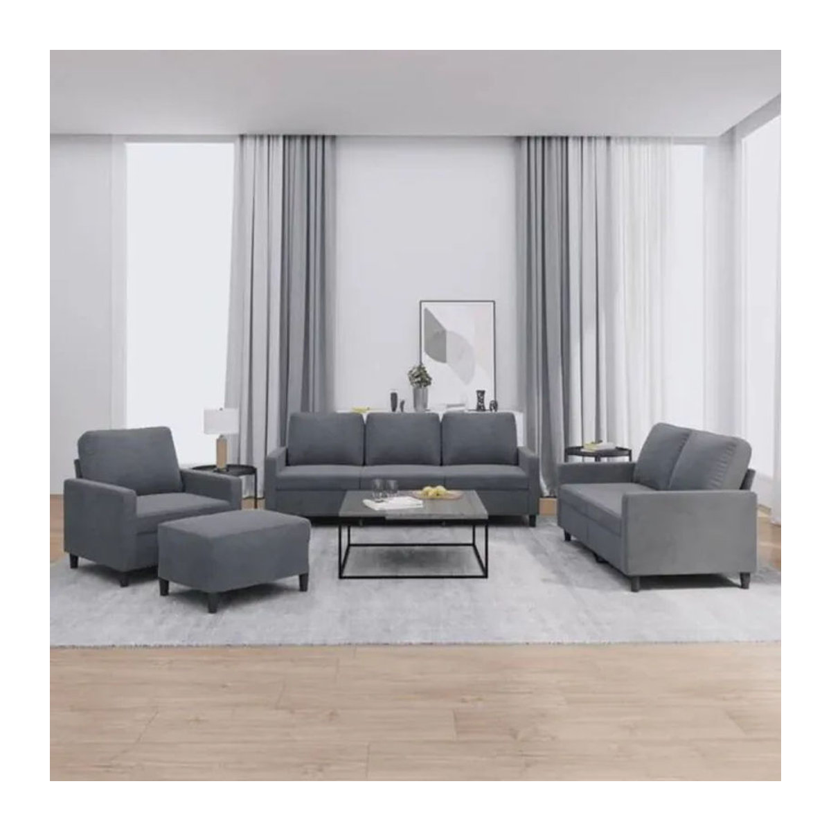 Vidaxl 4-tlg. Sofagarnitur mit Kissen in Anthrazit Grau Modern Samt - Bild 1