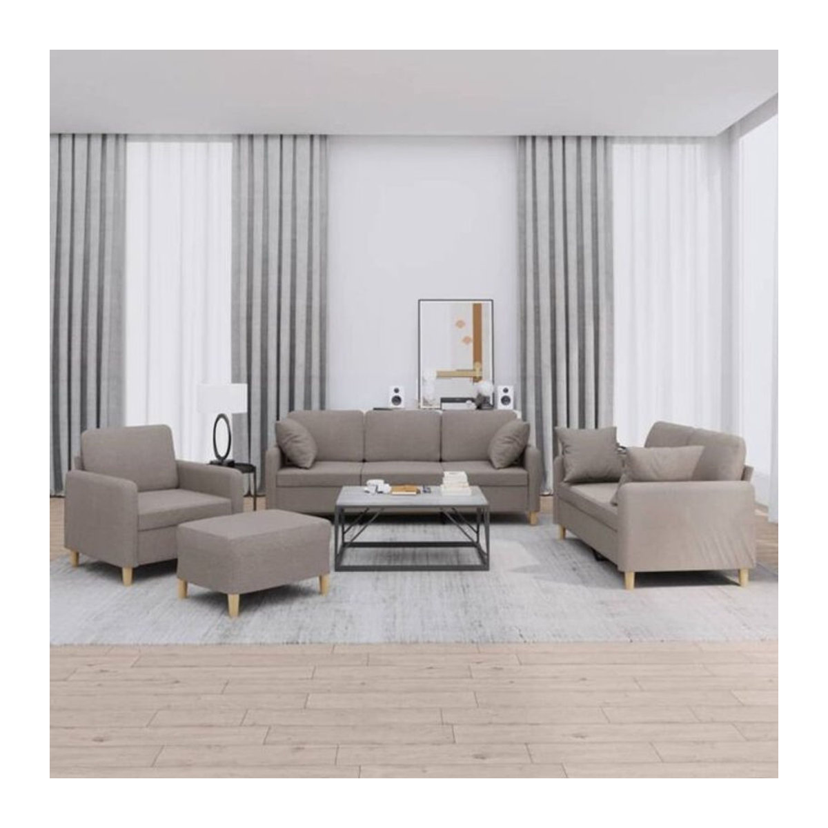 Vidaxl 4-tlg. Sofagarnitur Modern aus Stoff in Taupe Meliert mit Kissen und Metallgestell - Bild 1