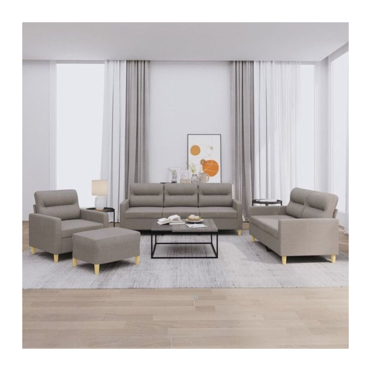 Vidaxl 4-tlg. Sofagarnitur Modern aus Stoff und Metall in Taupe Meliert mit Kissen - Bild 1