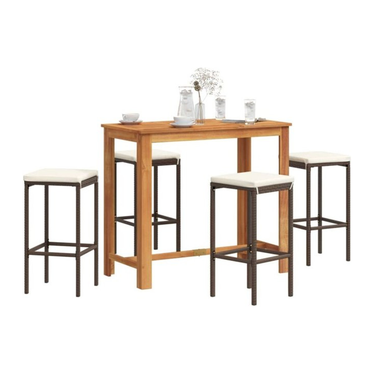 Vidaxl 5-teiliges Gartenbar-Set aus Akazienmassivholz und Polyrattan in Braun und Creme - Bild 1