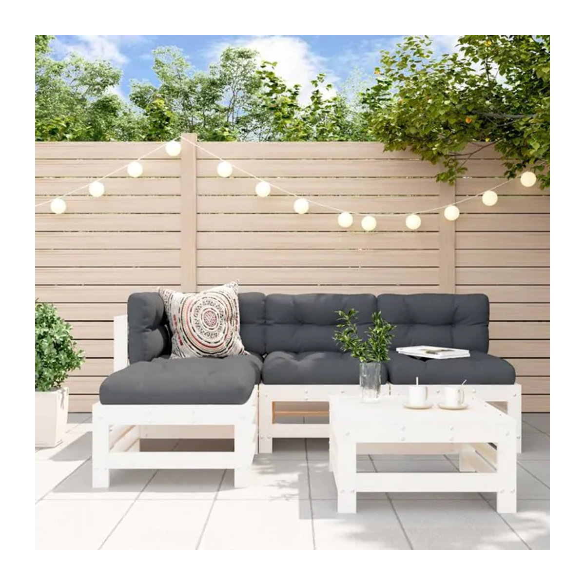 Vidaxl 5-teiliges Gartenmöbel-Set aus massivem Kiefernholz in Weiß im rustikalen Design - Bild 1
