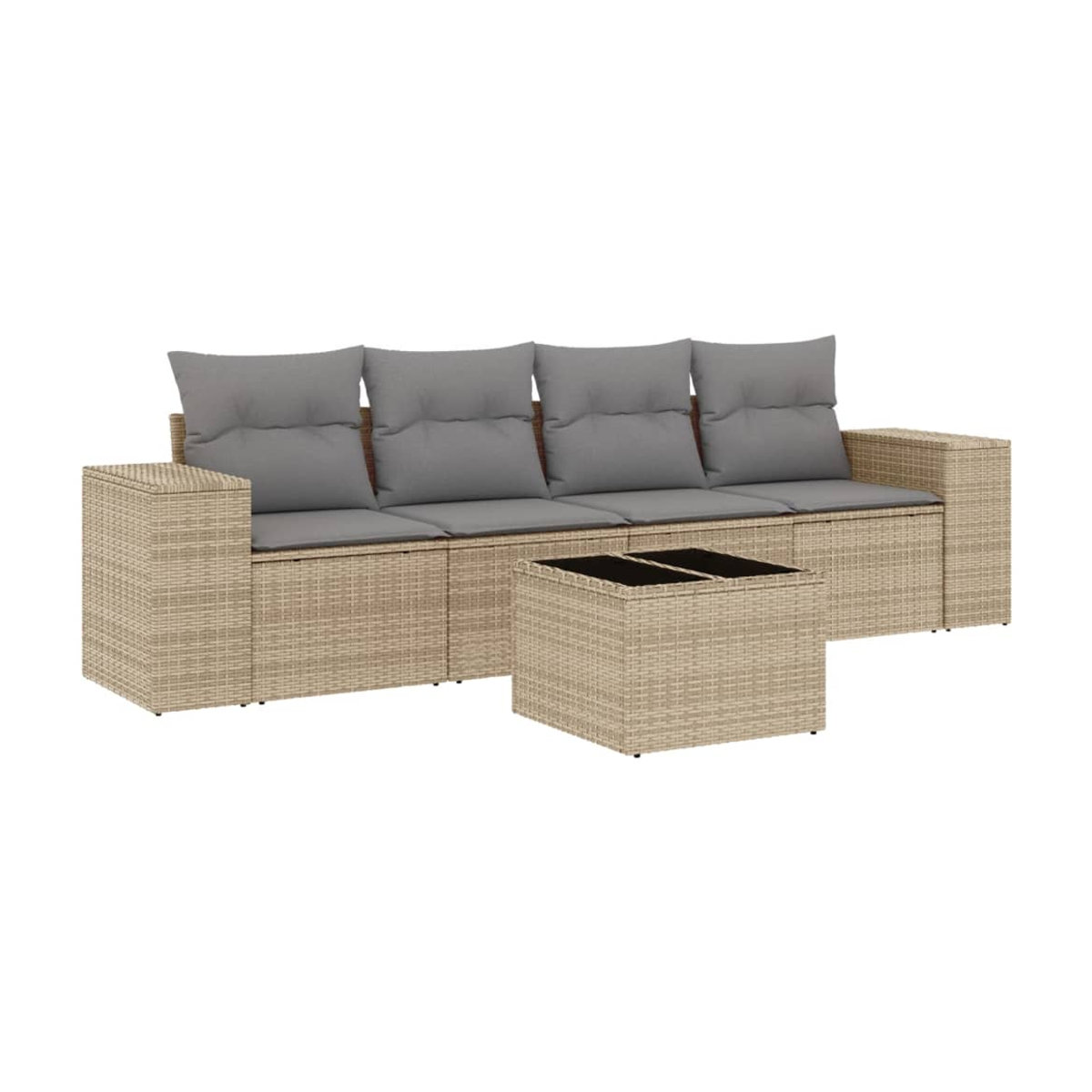 Vidaxl 5-teiliges Gartenmöbel-Set aus Polyrattan mit Kissen und Glas in Beige - Bild 2