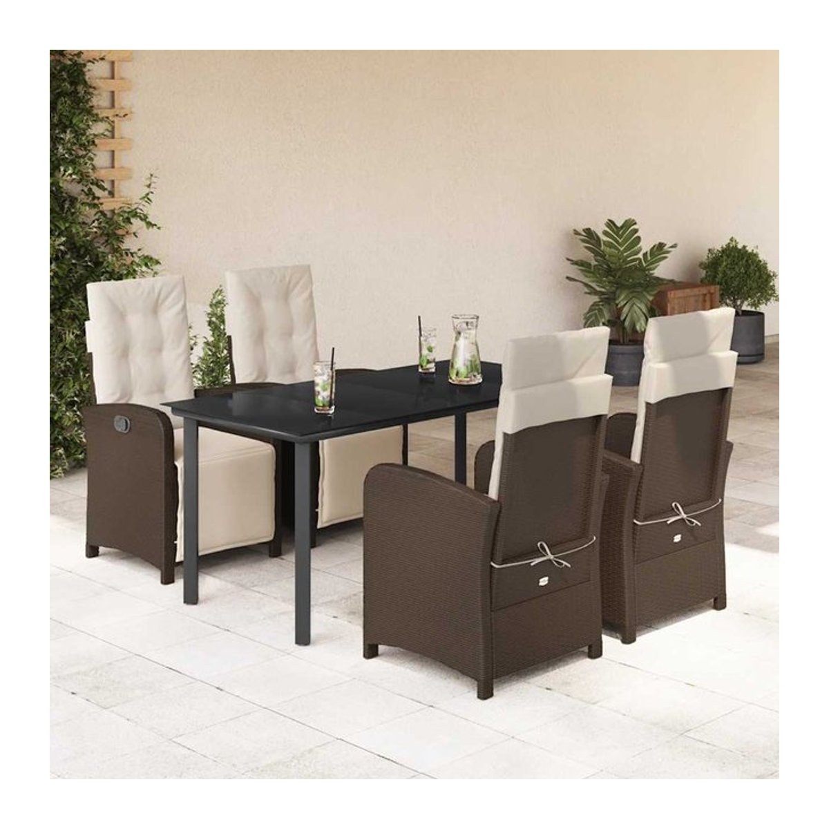 Vidaxl 5-teiliges Gartenmöbel-Set aus Polyrattan mit Kissen und Glas in Braun - Bild 1