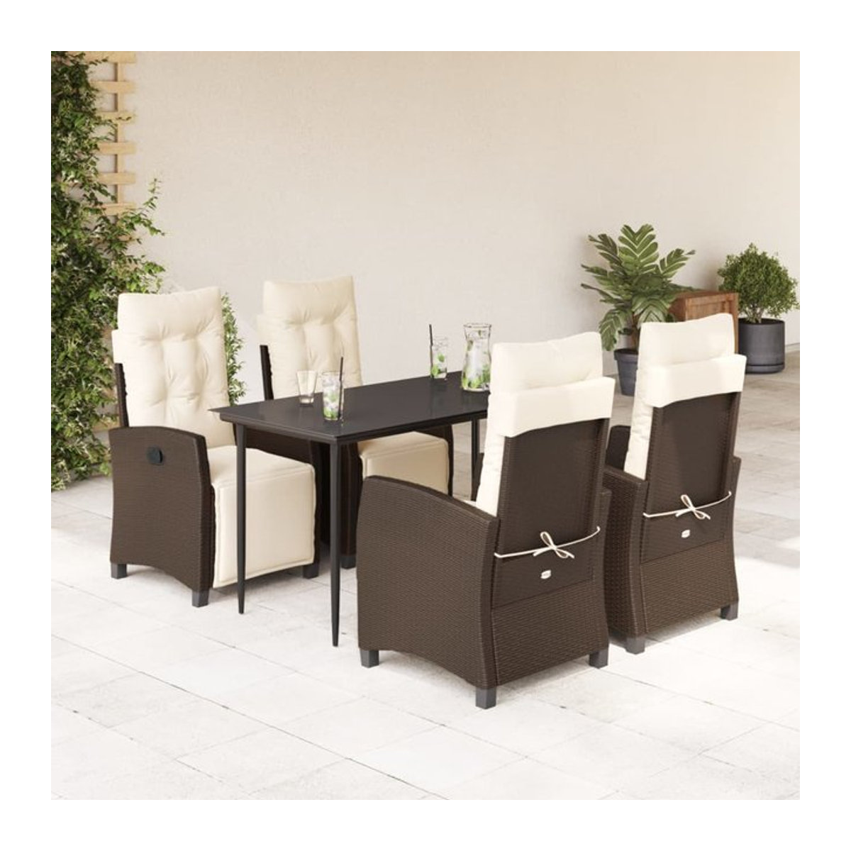 Vidaxl 5-teiliges Gartenmöbel-Set aus Polyrattan mit Kissen und Glastisch in Braun im modernen Design - Bild 1