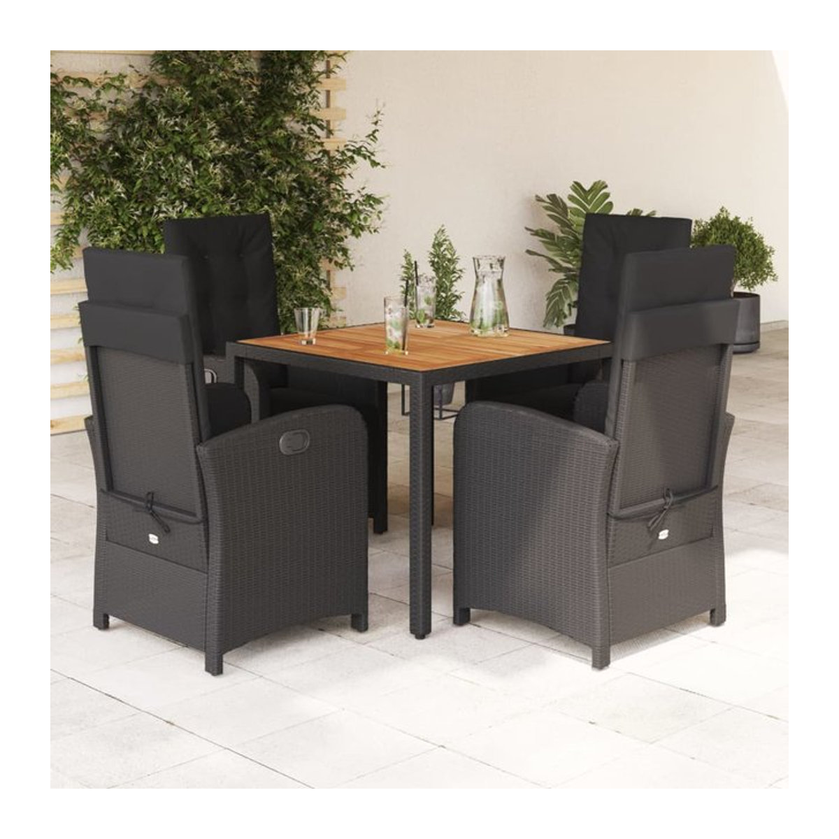 Vidaxl 5-teiliges Gartenmöbel-Set aus Polyrattan und Akazie mit Kissen, Schwarz - Bild 1