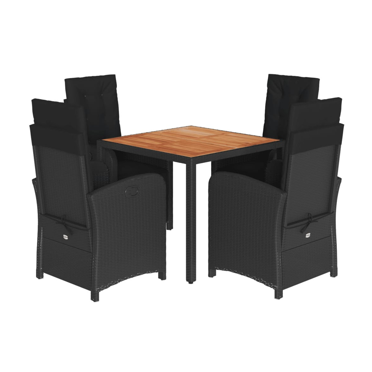 Vidaxl 5-teiliges Gartenmöbel-Set aus Polyrattan und Akazie mit Kissen, Schwarz - Bild 2