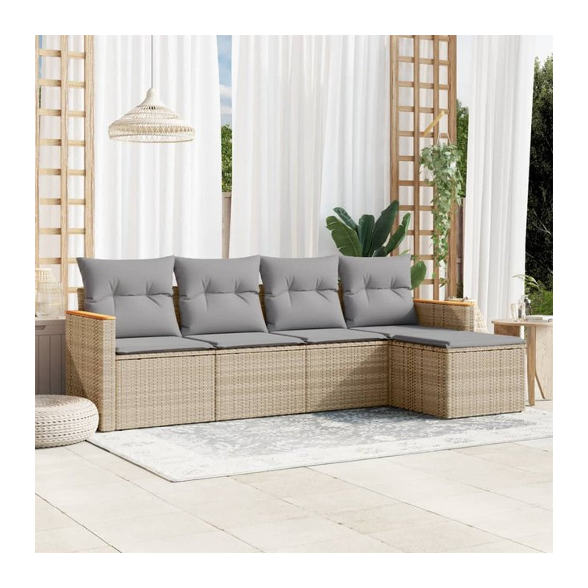 Vidaxl 5-teiliges Gartenmöbel-Set aus Rattan und Metall mit Kissen in Beige und Grau - Bild 1