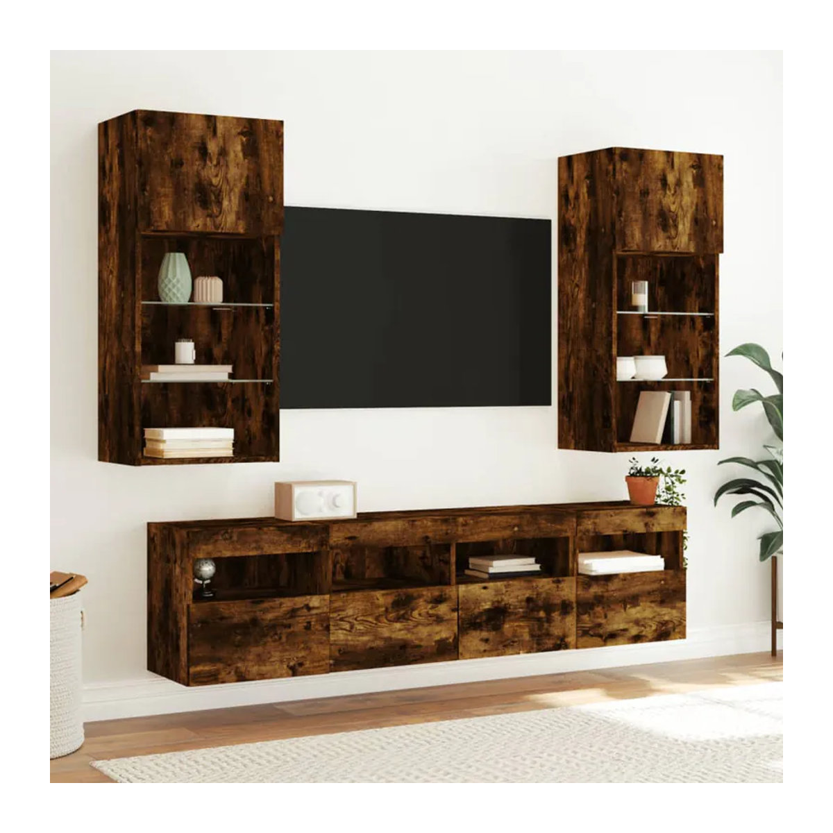Vidaxl 5-teiliges TV-Möbelset mit LED in Braun, Modernes TV-Schrank-Set aus Holzwerkstoff in Rechteckform - Bild 2