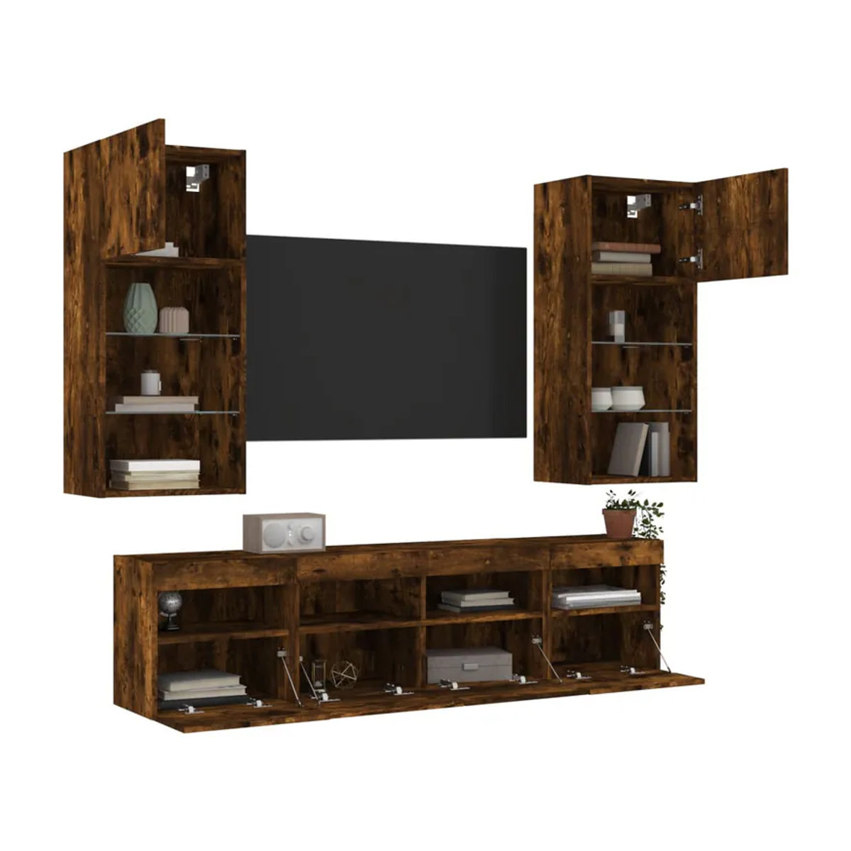 Vidaxl 5-teiliges TV-Möbelset mit LED in Braun, Modernes TV-Schrank-Set aus Holzwerkstoff in Rechteckform - Bild 3