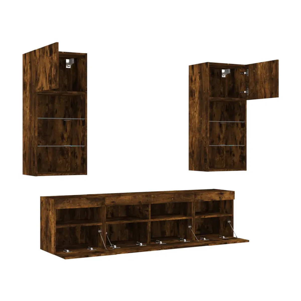 Vidaxl 5-teiliges TV-Möbelset mit LED in Braun, Modernes TV-Schrank-Set aus Holzwerkstoff in Rechteckform - Bild 4