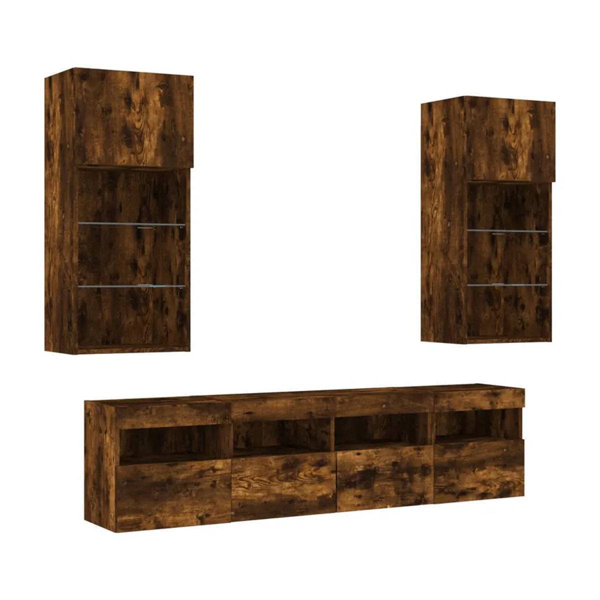 Vidaxl 5-teiliges TV-Möbelset mit LED in Braun, Modernes TV-Schrank-Set aus Holzwerkstoff in Rechteckform - Bild 5