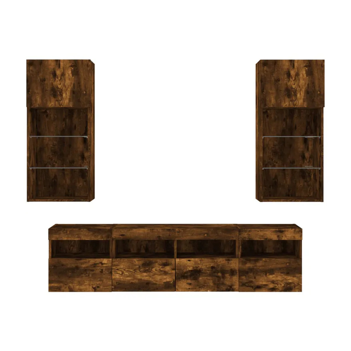 Vidaxl 5-teiliges TV-Möbelset mit LED in Braun, Modernes TV-Schrank-Set aus Holzwerkstoff in Rechteckform - Bild 6