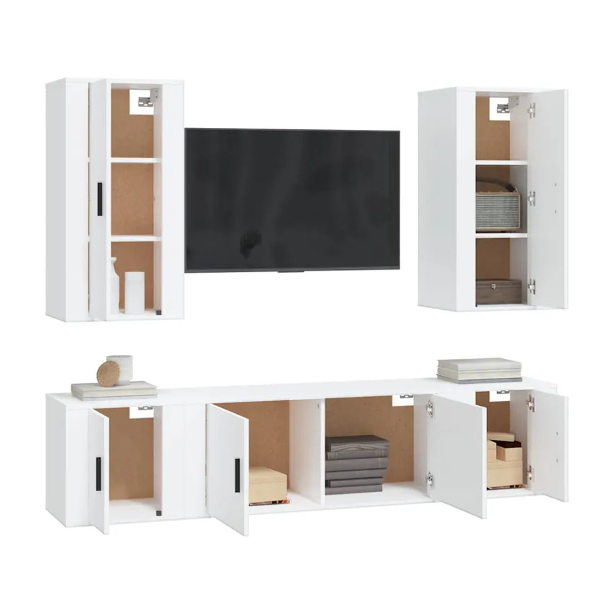 Vidaxl 5-teiliges TV-Schrank-Set aus Holzwerkstoff in Weiß im modernen klassischen Design - Bild 3