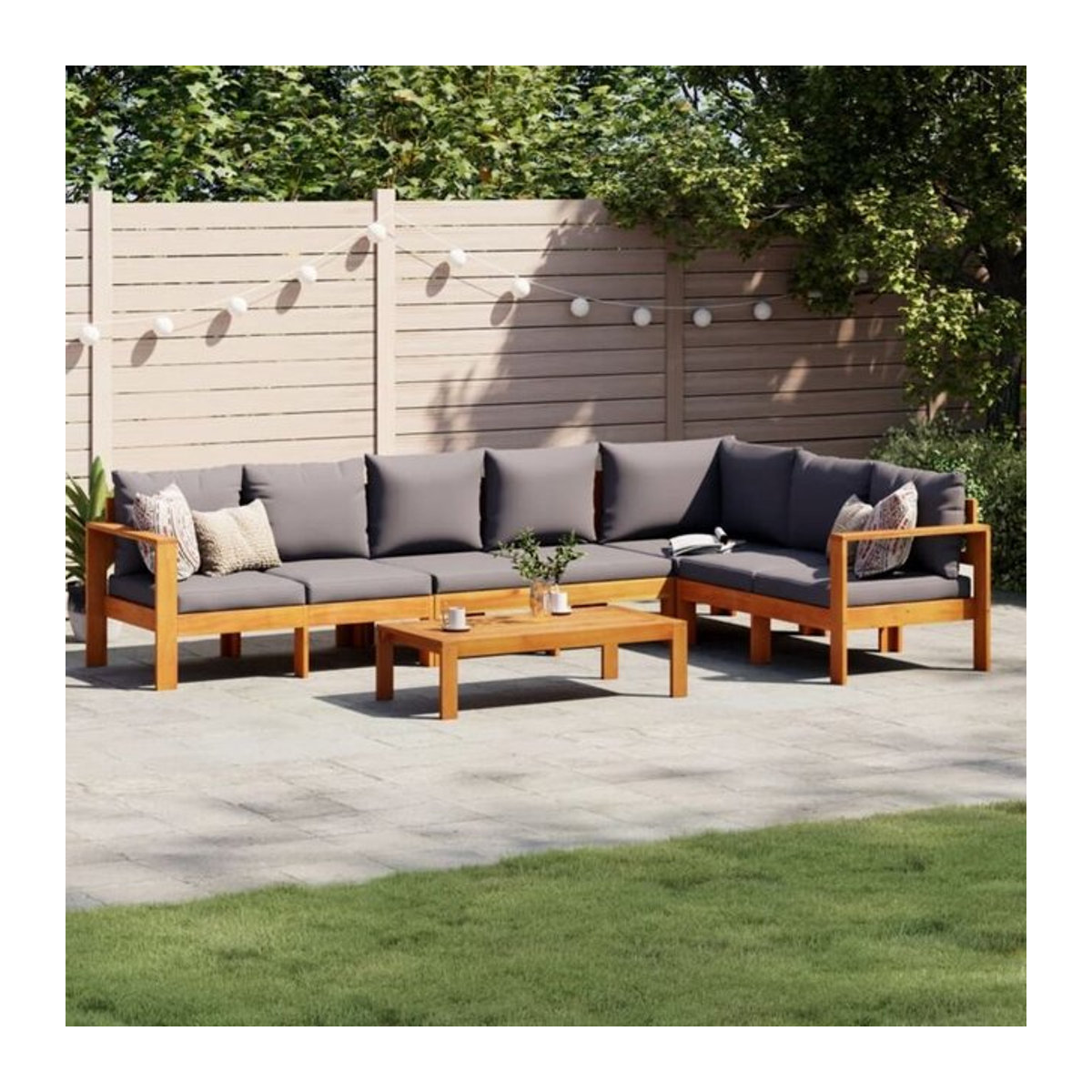 Vidaxl 5-tlg. Garten-Sofagarnitur aus Massivholz Akazie mit Kissen in Grau, modern - Bild 1