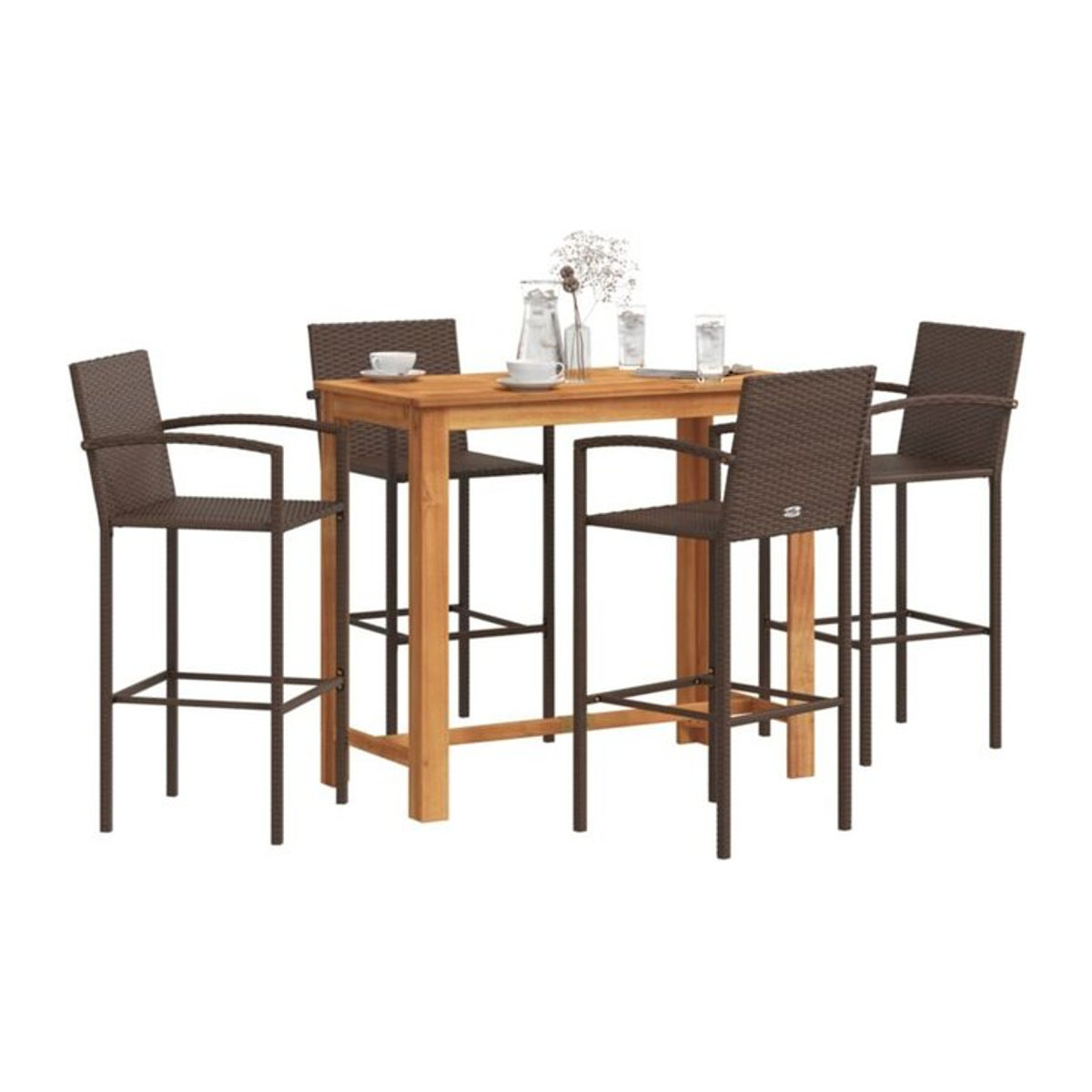 Vidaxl 5-tlg. Gartenbar-Set aus Akazienmassivholz und Polyrattan in Braun - Bild 1