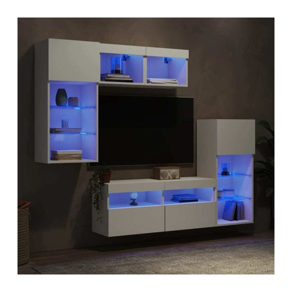 Vidaxl 5-tlg. Moderne Wohnwand mit LED-Beleuchtung in Weiß aus Holzwerkstoff und Glas - Bild 1