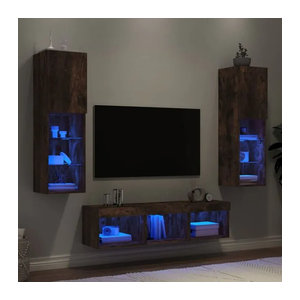 Vidaxl 5-tlg. Wohnwand Modern aus Holzwerkstoff und Glas mit LED-Beleuchtung in Räuchereiche und Grau